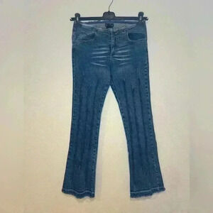 BEBE Jeans Vintage Y2K Flared Low Rise Cut Off No Waistband 28USA made dark wash